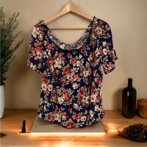 Free Kisses Women’s Floral Plus Size 2X Off Shoulder Short Sleeve Top